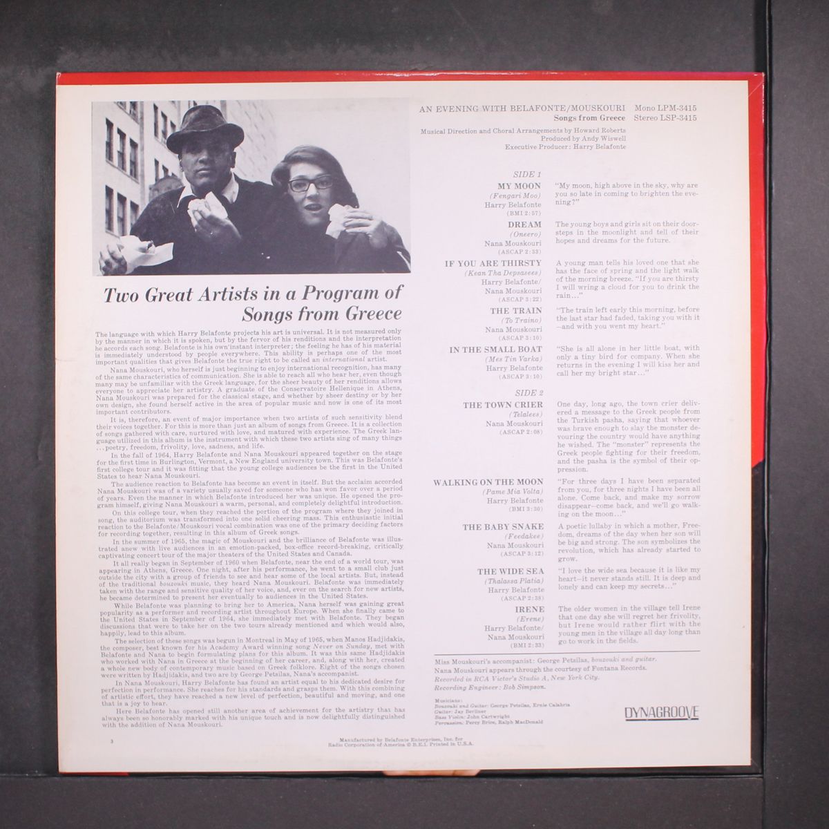 an evening with by HARRY BELAFONTE & NANA MOUSKOURI