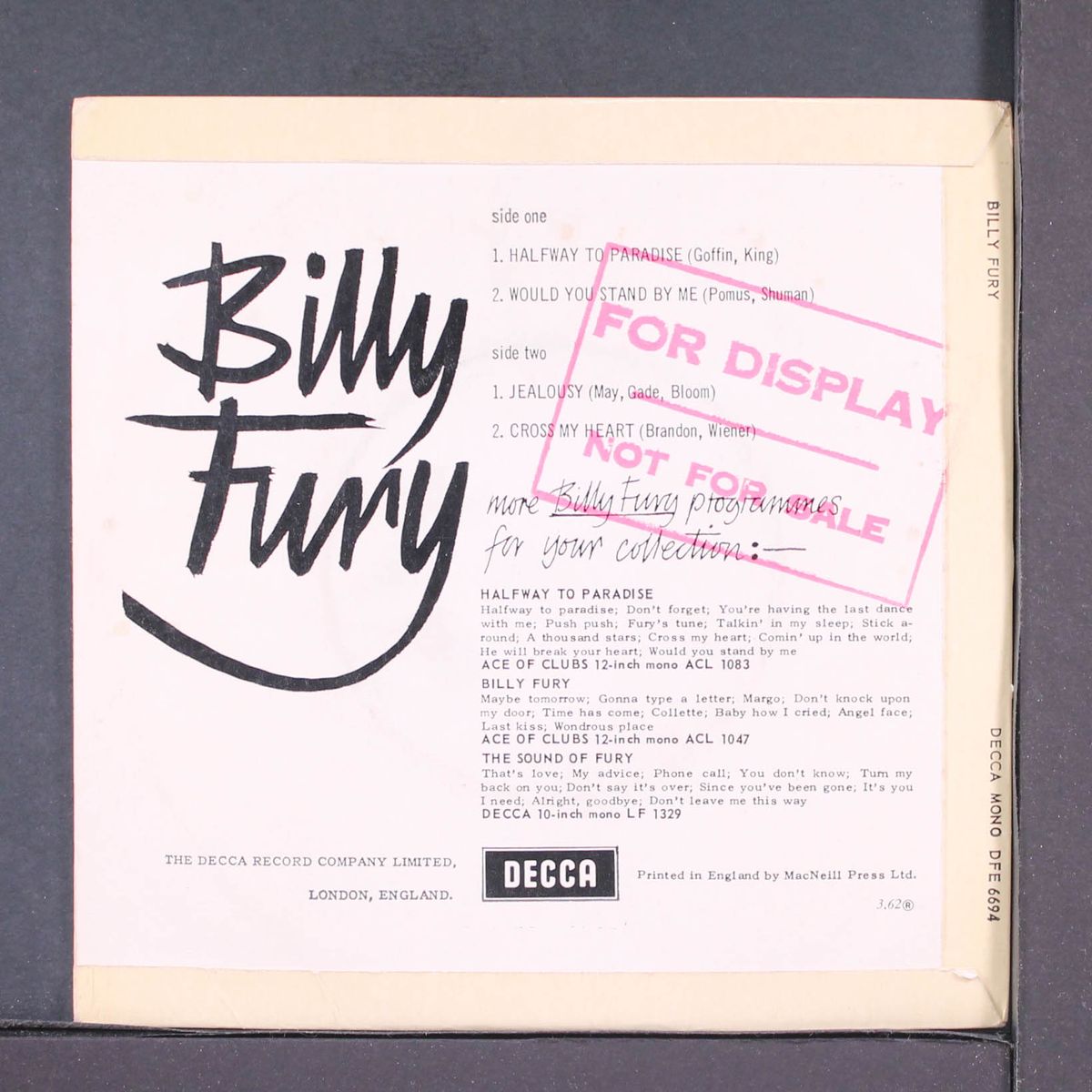 billy fury by BILLY FURY