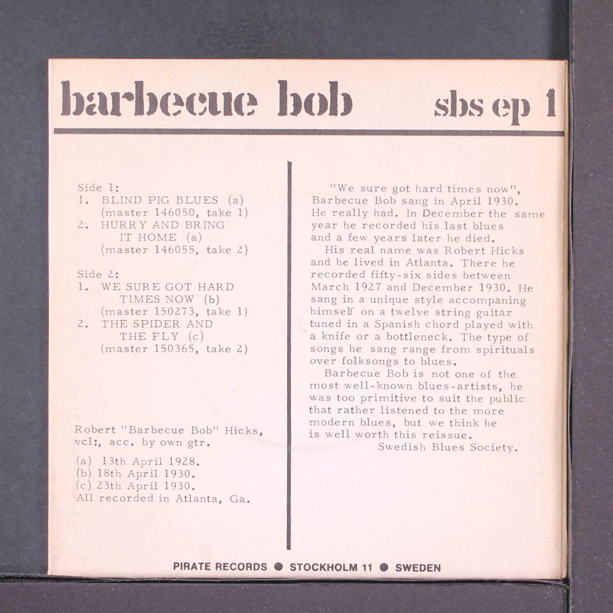 the great country blues singers by BARBECUE BOB