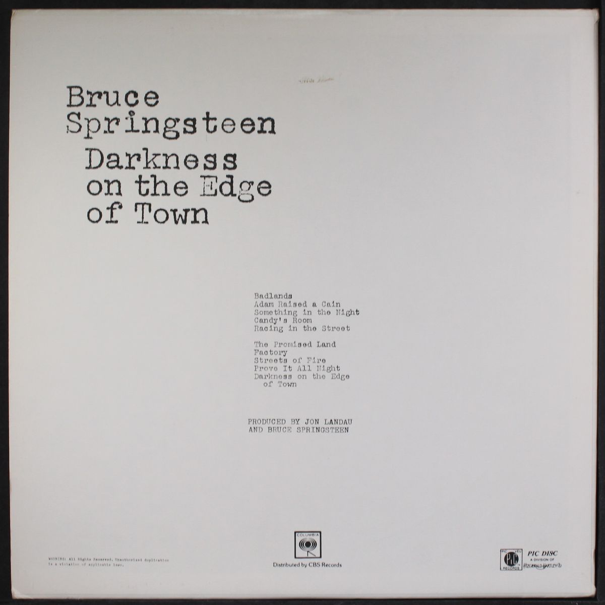 darkness on the edge of town by BRUCE SPRINGSTEEN