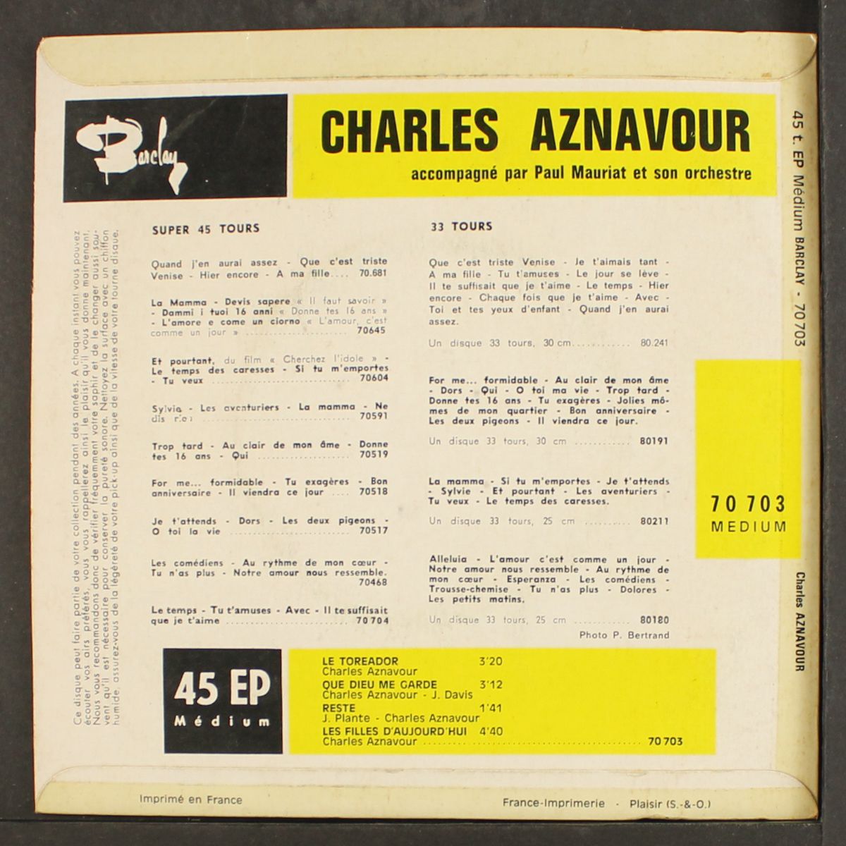 le toreador / +3 by CHARLES AZNAVOUR