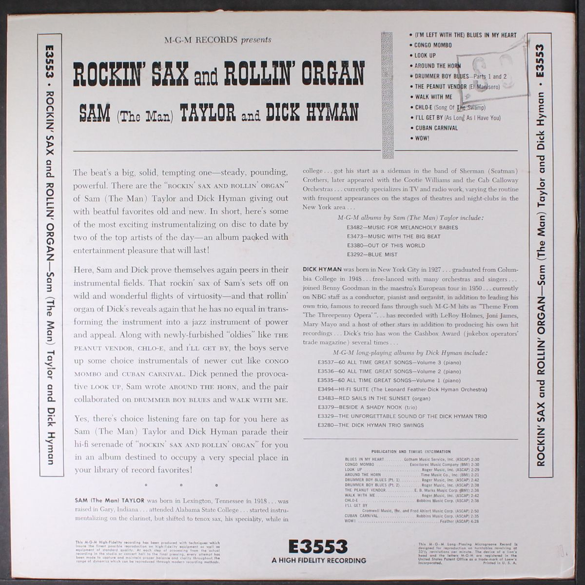 rockin' sax and rollin' organ by SAM(THE MAN) TAYLOR & DICK HYMAN