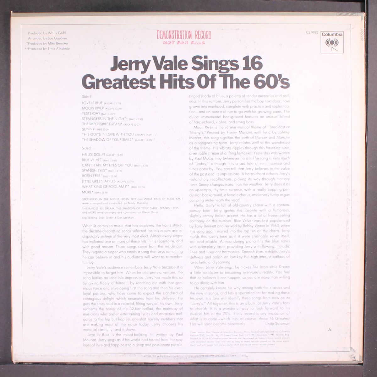 sings 16 greatest hits of the 60's by JERRY VALE