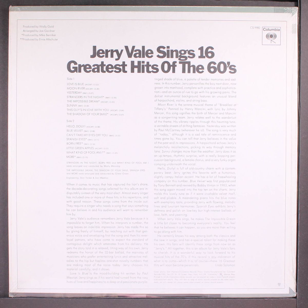 sings 16 greatest hits of the 60's by JERRY VALE