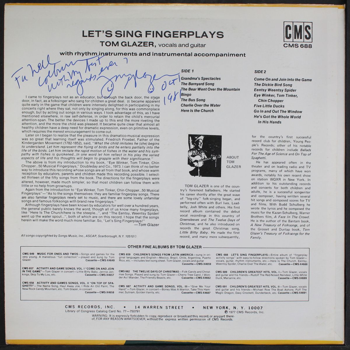 let's sing fingerplays by TOM GLAZER