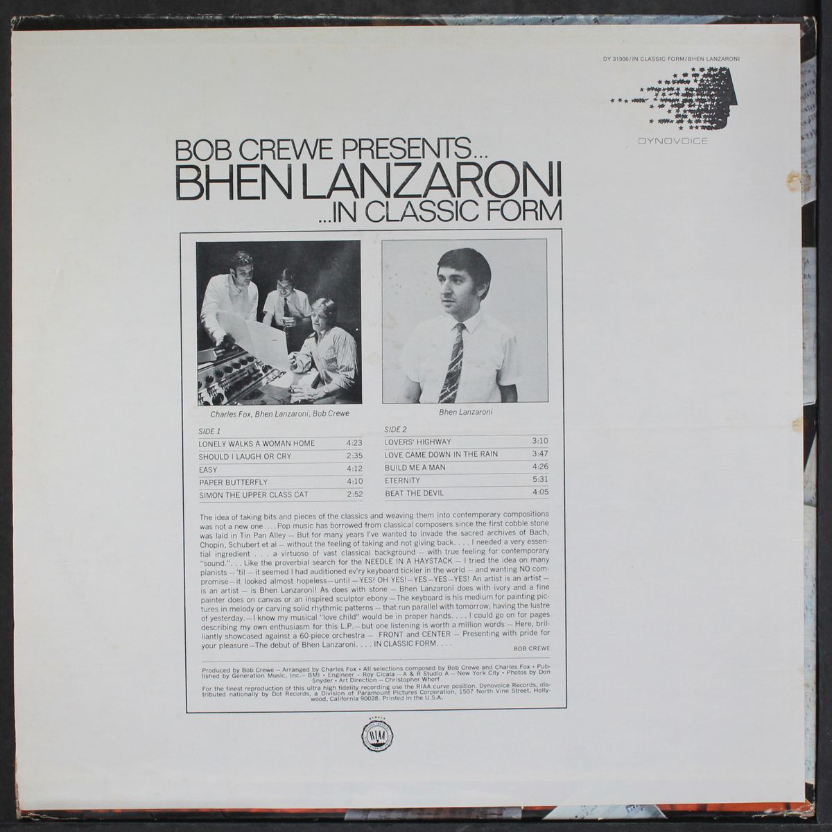 bob crewe presents...in classic form by BHEN LANZARONI
