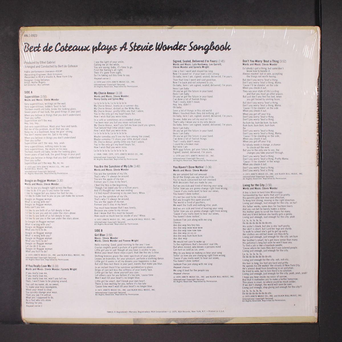 a stevie wonder songbook by BERT DE COTEAUX