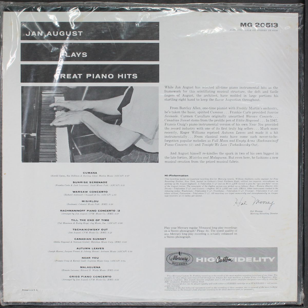 plays great piano hits by JAN AUGUST