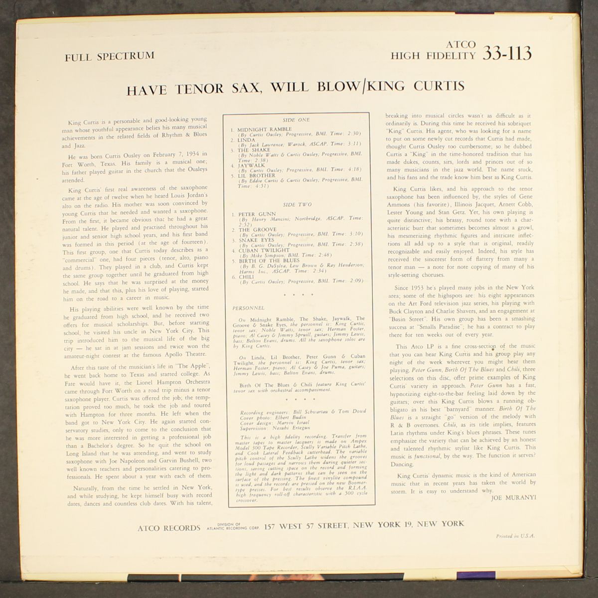 have tenor sax, will blow by KING CURTIS