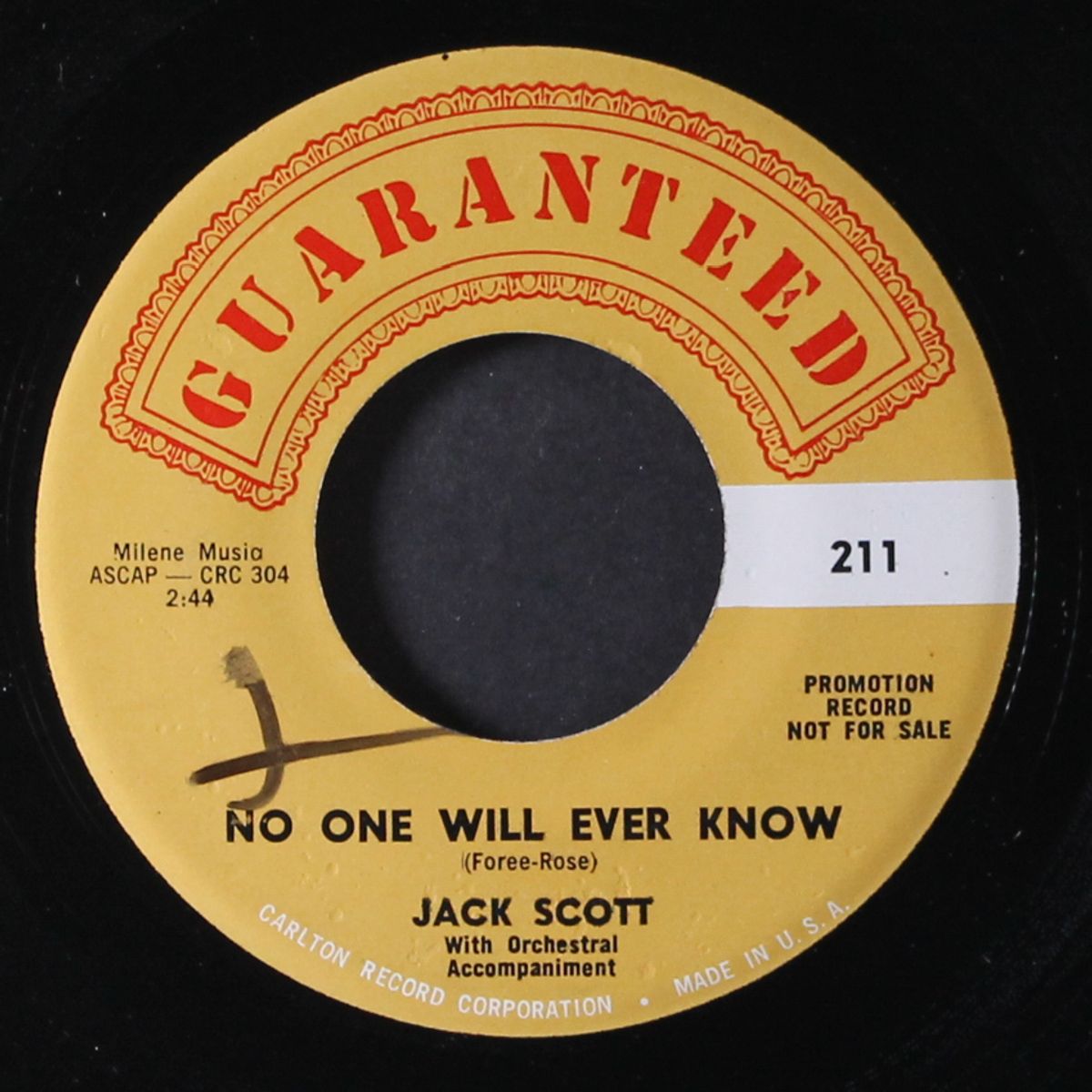 go wild little sadie / no one will ever know by JACK SCOTT
