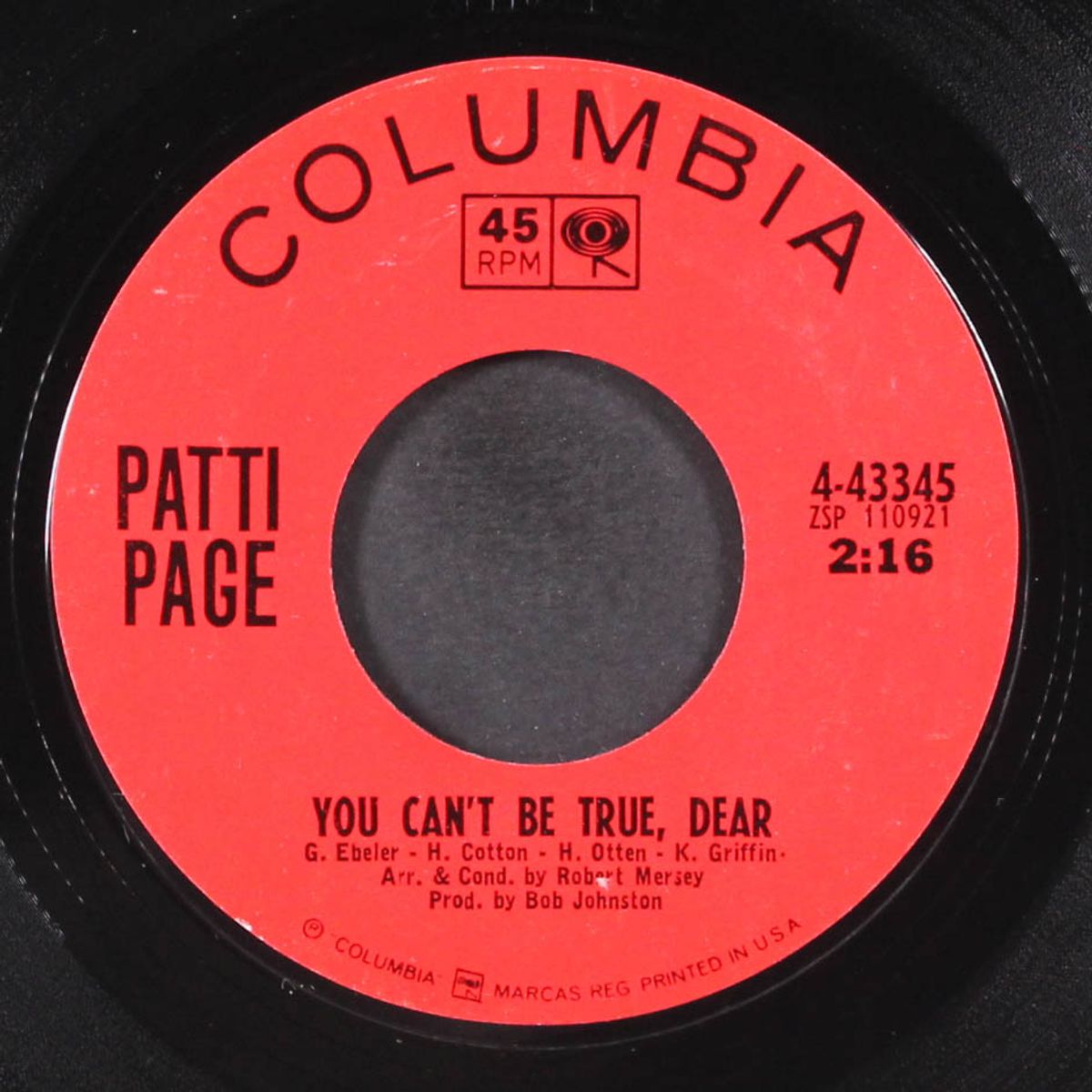 you can't be true, dear / who's gonna shoe my pretty little feet by PATTI PAGE