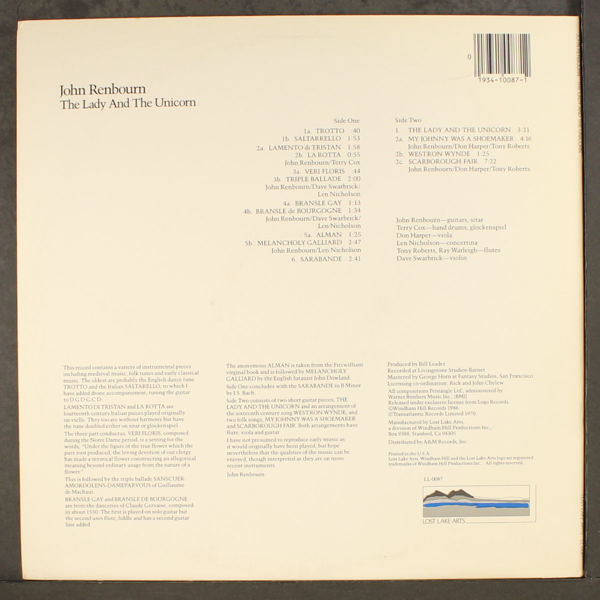 the lady and the unicorn by JOHN RENBOURN