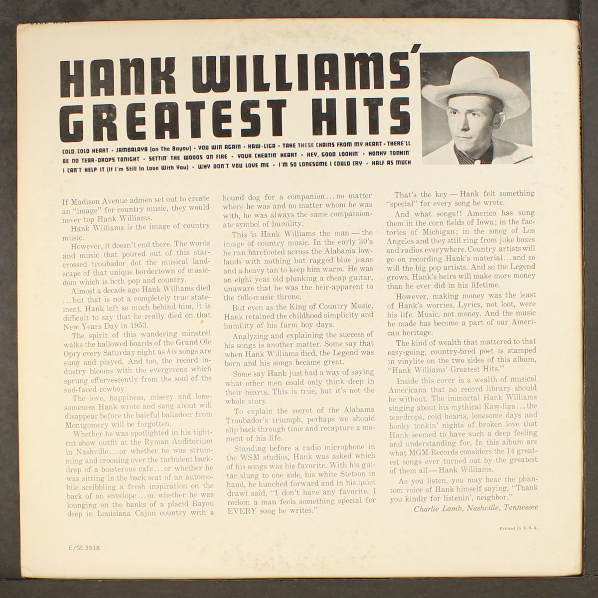 greatest hits by HANK WILLIAMS