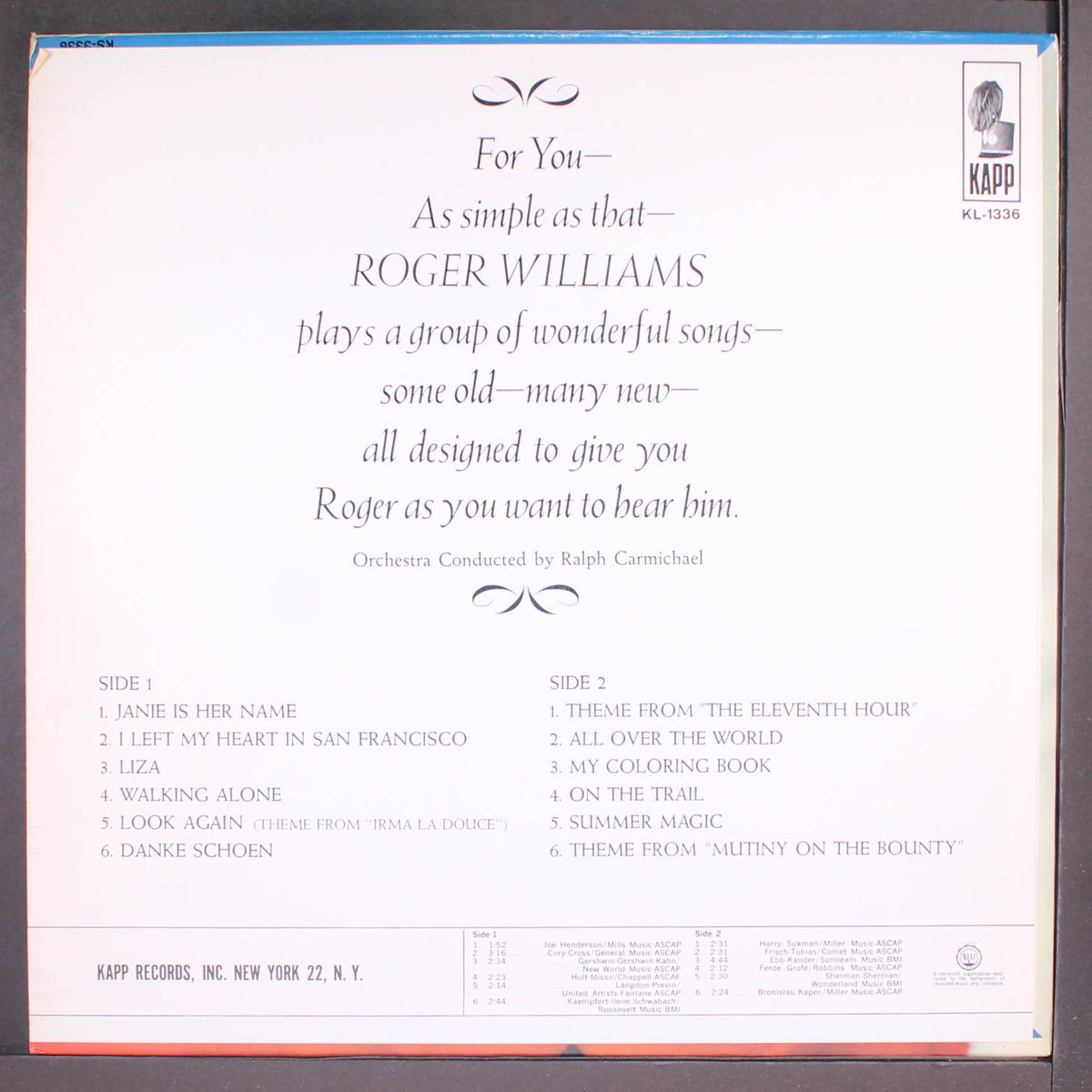 for you by ROGER WILLIAMS