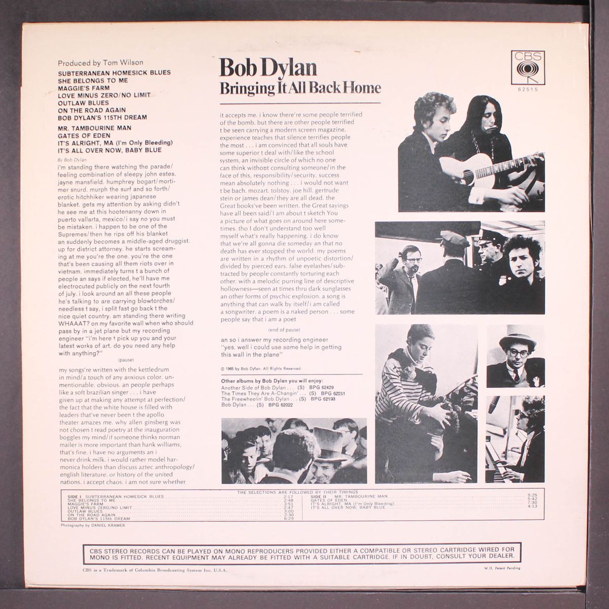 bringing it all back home by BOB DYLAN