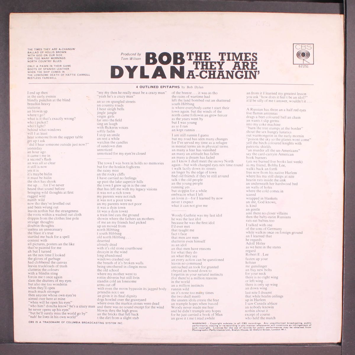 the times they are a-changin' by BOB DYLAN