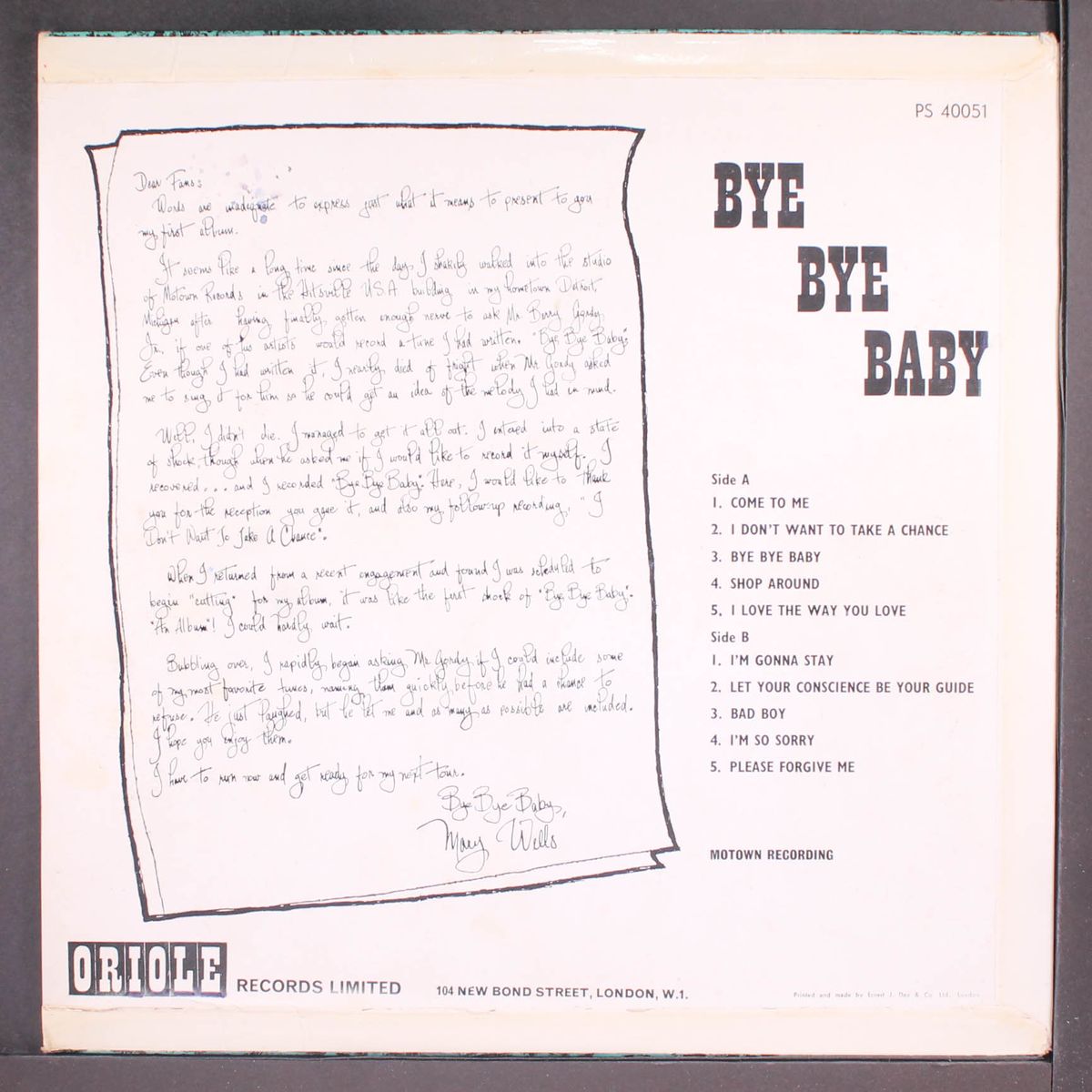 bye bye baby by MARY WELLS