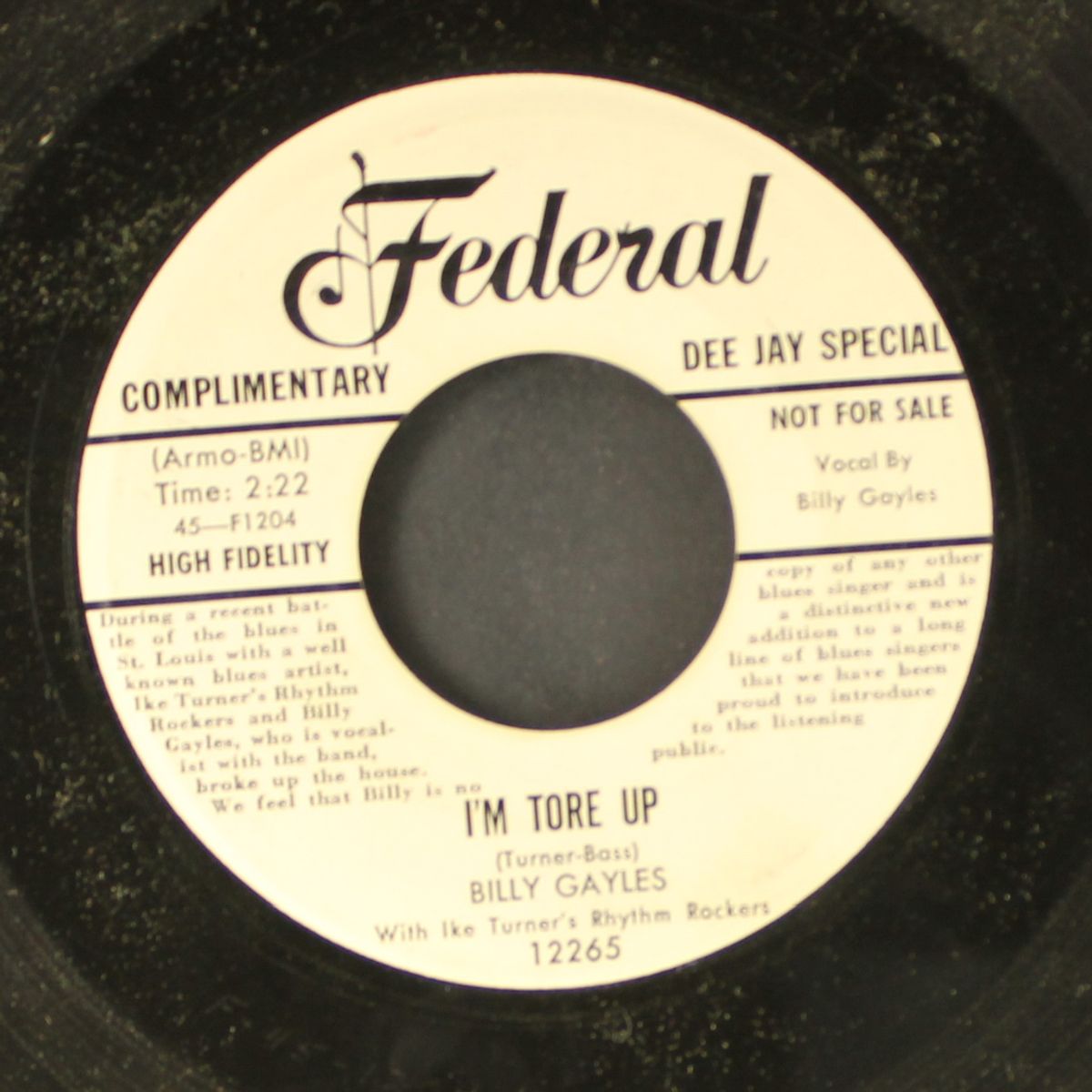 i'm tore up / if i never had known you by BILLY GAYLES