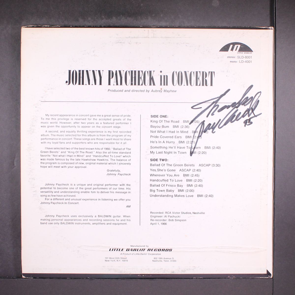 in concert by JOHNNY PAYCHECK