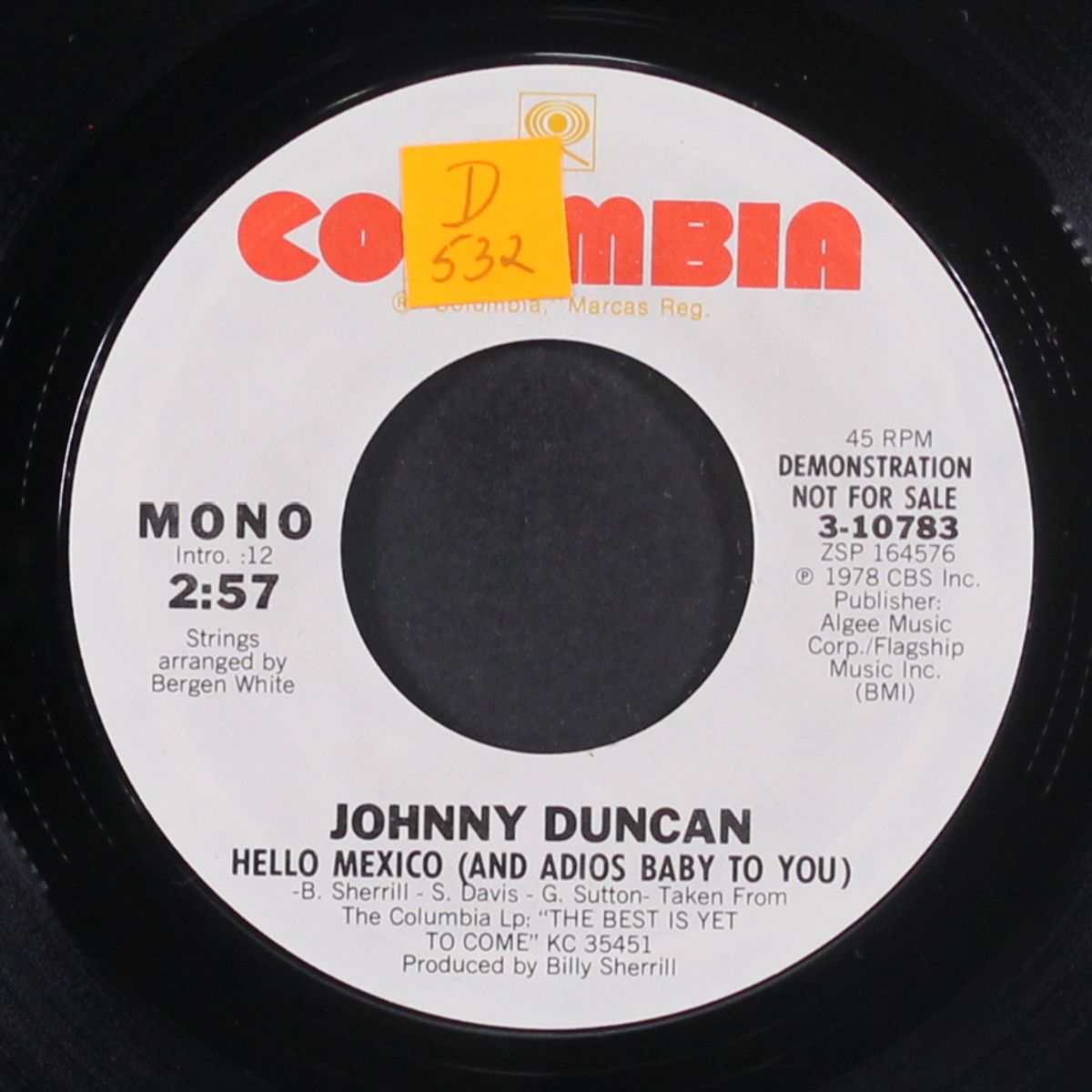hello mexico (and adios baby to you) / mono by JOHNNY DUNCAN