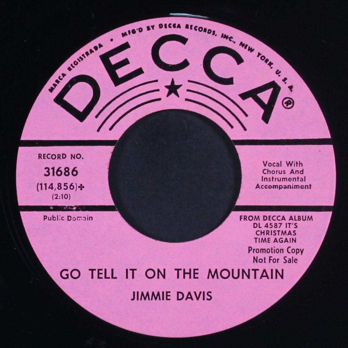 go tell it on the mountain / it's christmas time again by JIMMIE DAVIS