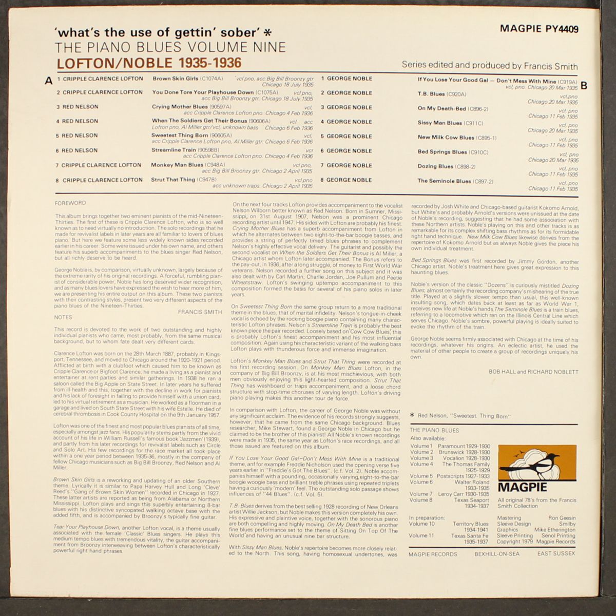 what's the use of gettin' sober; piano blues, vol. 9 by CRIPPLE CLARENCE LOFTON / GEORGE NOBLE