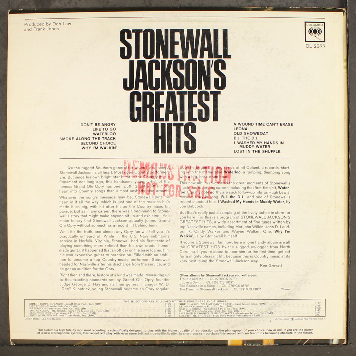greatest hits by STONEWALL JACKSON
