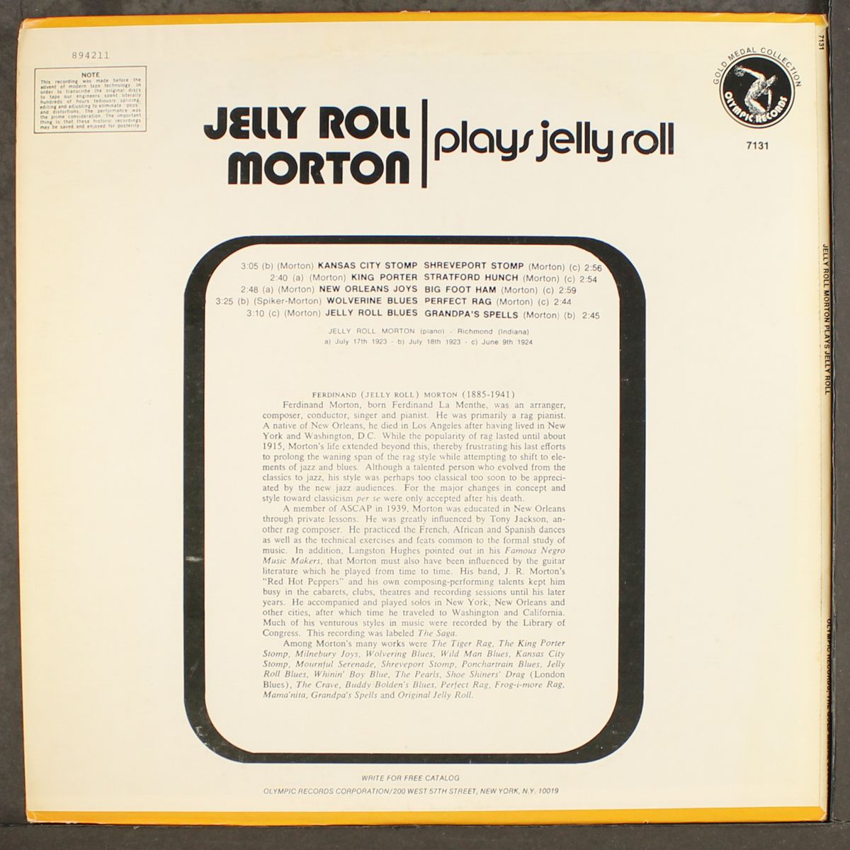 plays jelly roll by JELLY ROLL MORTON