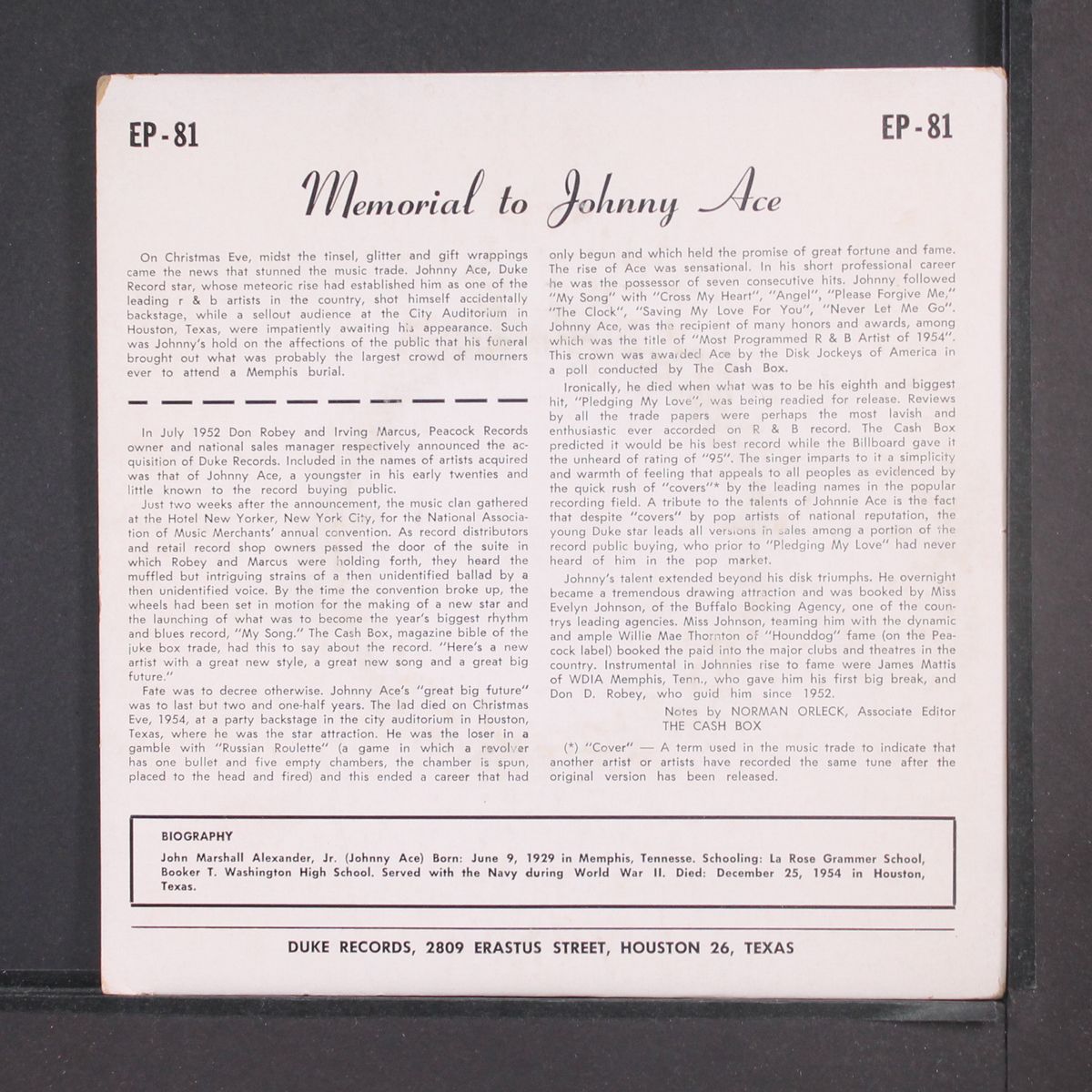 sings by JOHNNY ACE