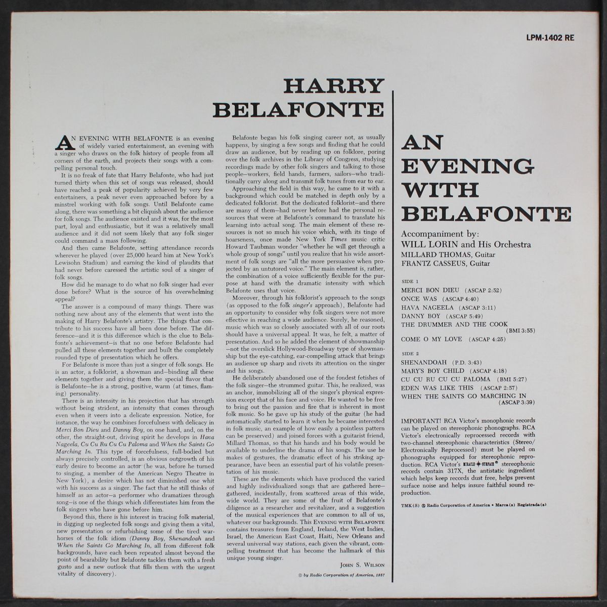 an evening with by HARRY BELAFONTE