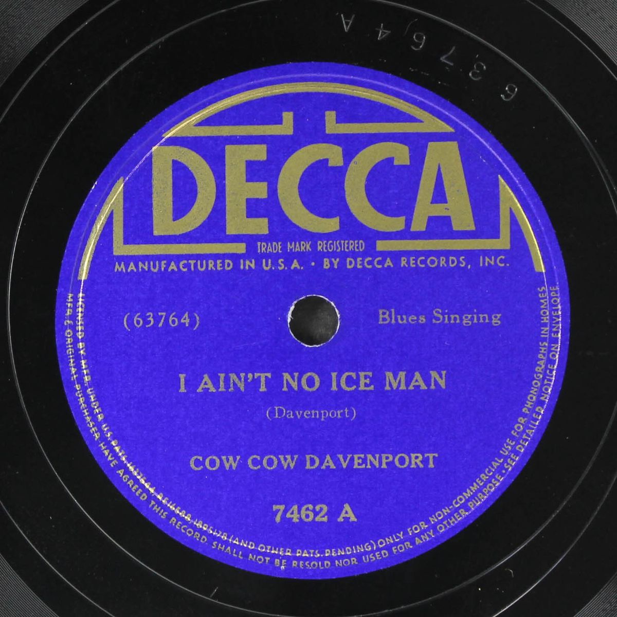 i ain't no ice man / railroad blues by COW COW DAVENPORT