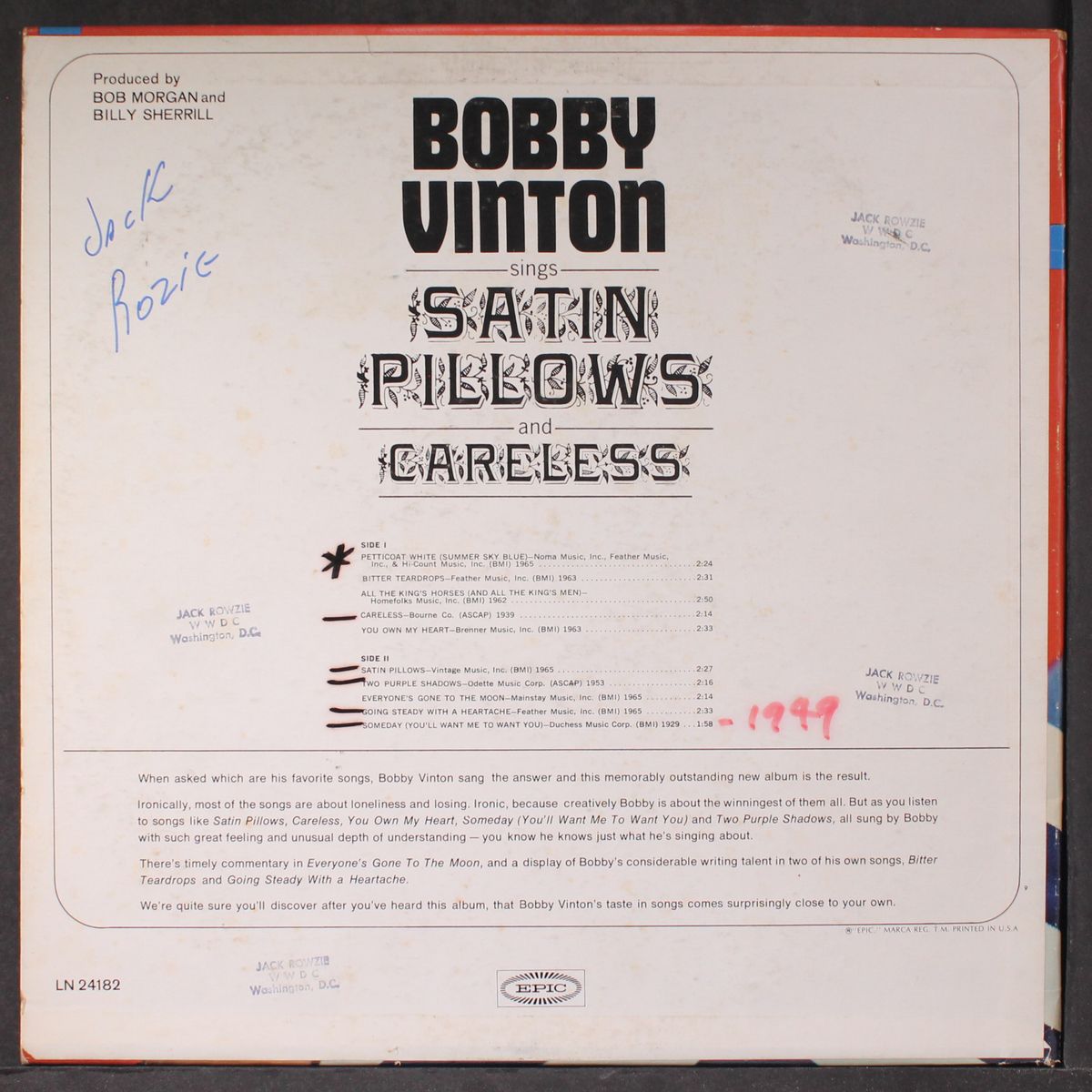 satin pillows and careless by BOBBY VINTON