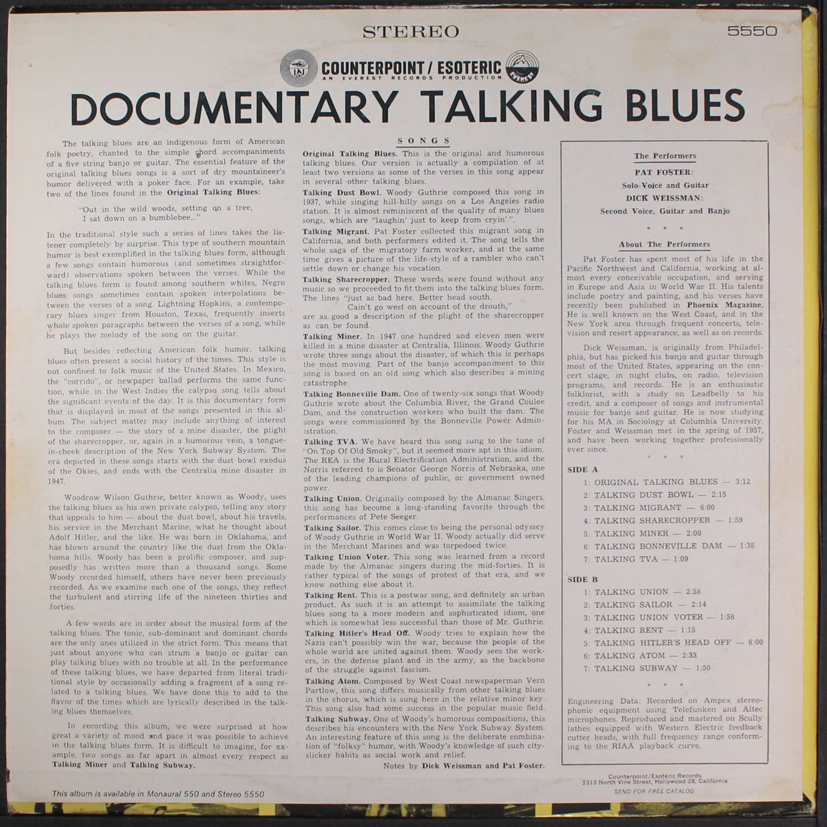 documentary talking blues by PAT FOSTER & DICK WEISSMAN