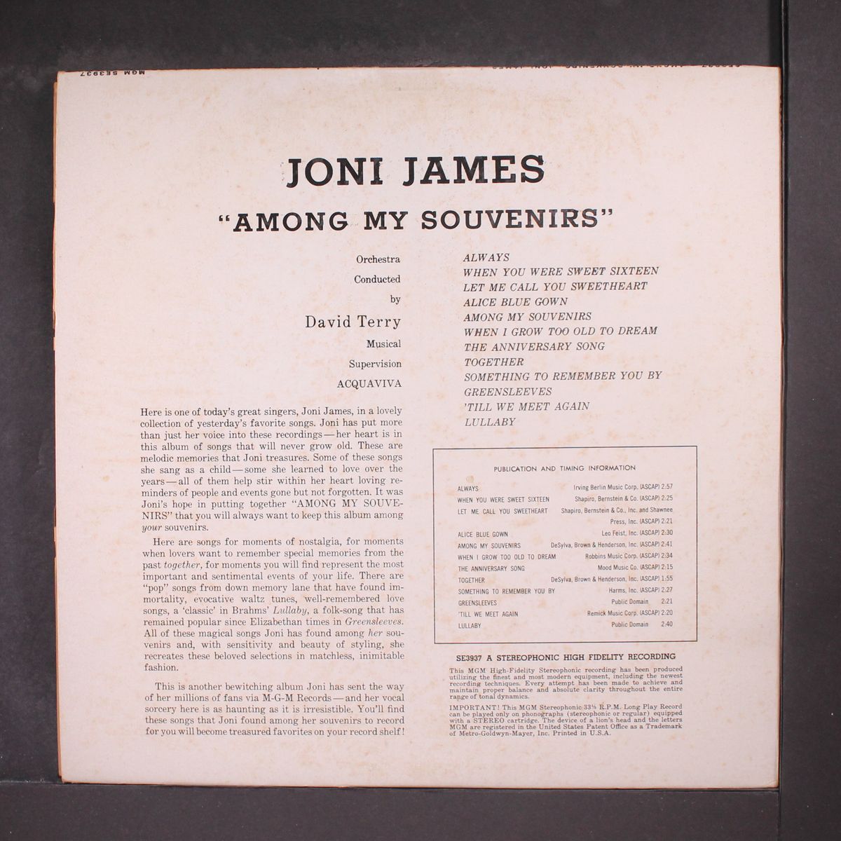 among my souvenirs by JONI JAMES