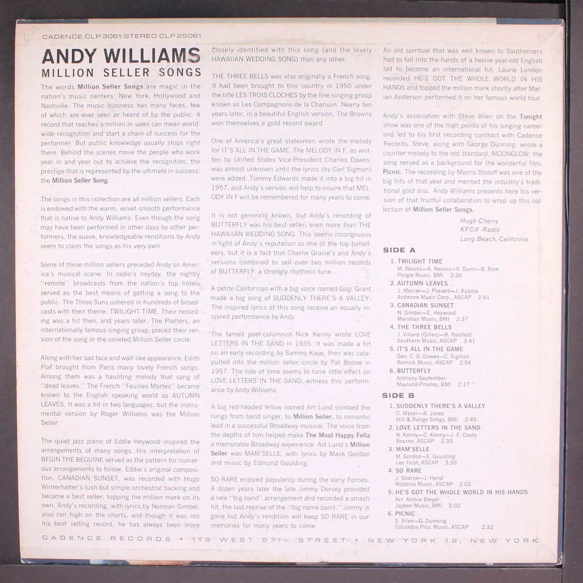 million seller songs by ANDY WILLIAMS