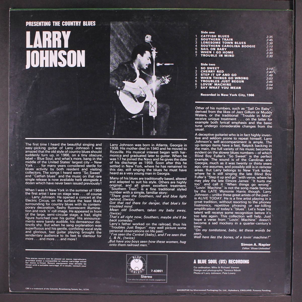 presenting the country blues by LARRY JOHNSON