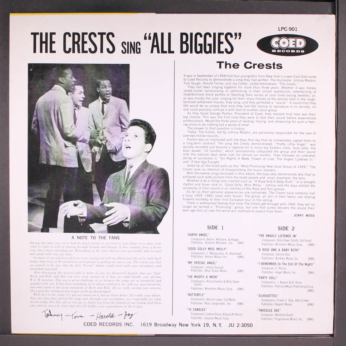 sing all biggies by CRESTS