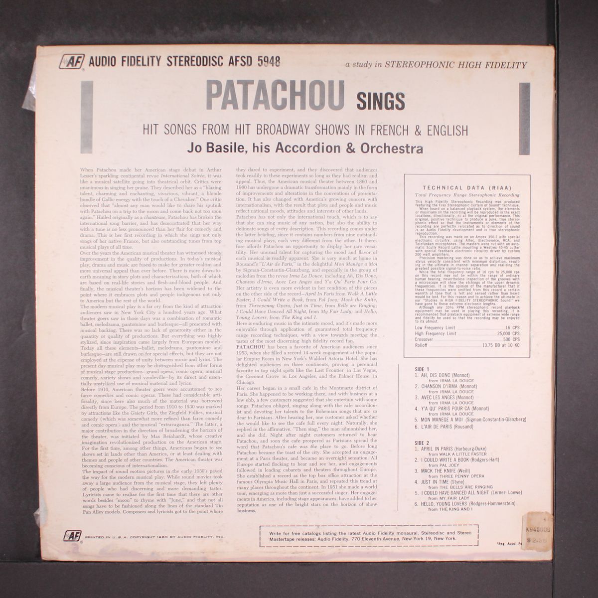 sings hit songs from hit broadway shows by PATACHOU