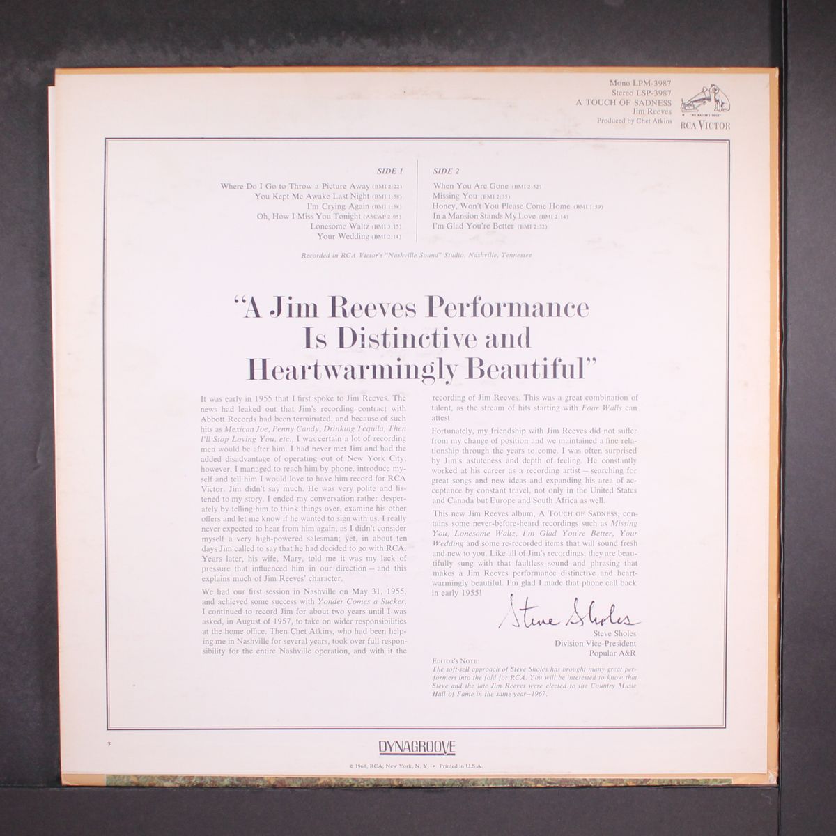 a touch of sadness by JIM REEVES