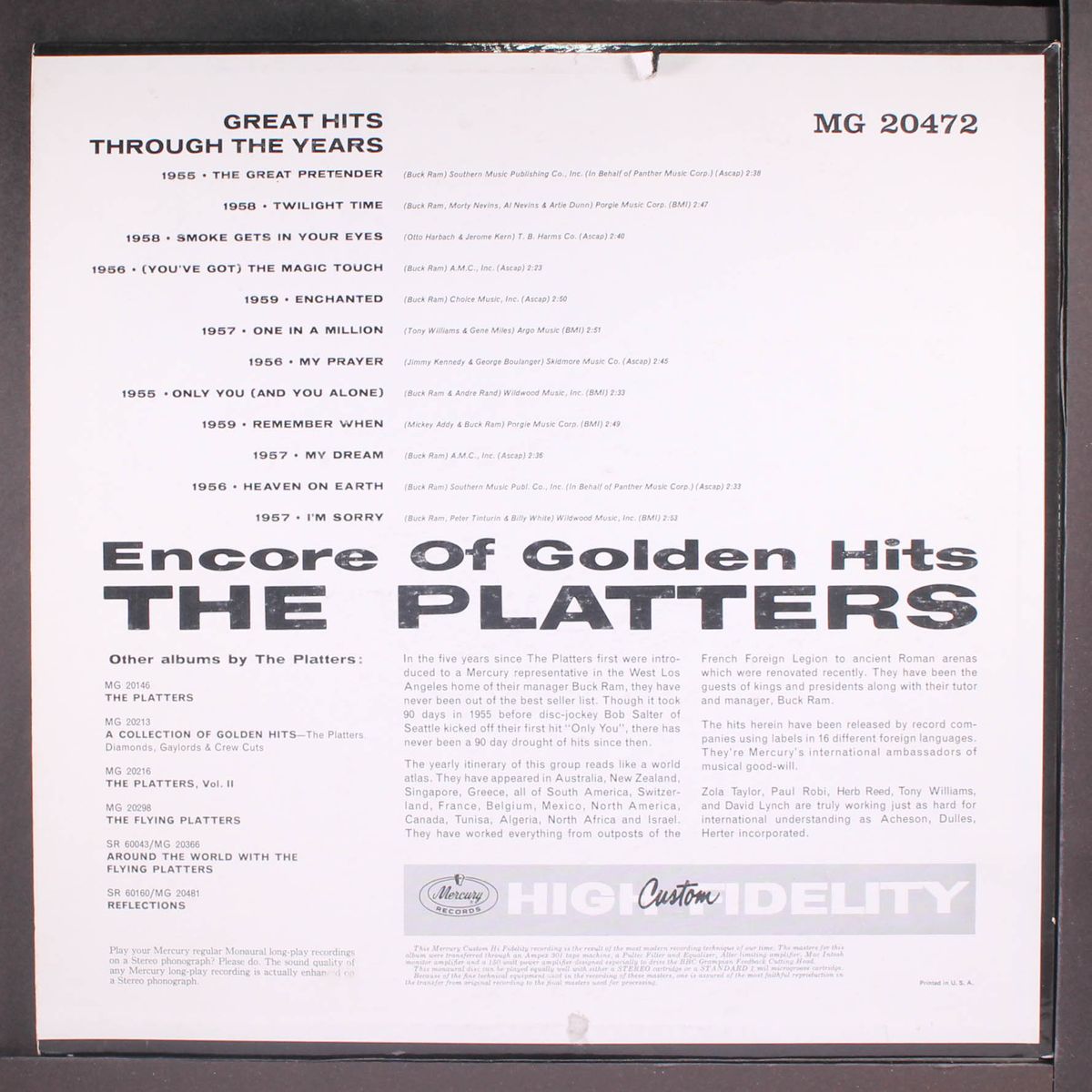 encore of golden hits by PLATTERS