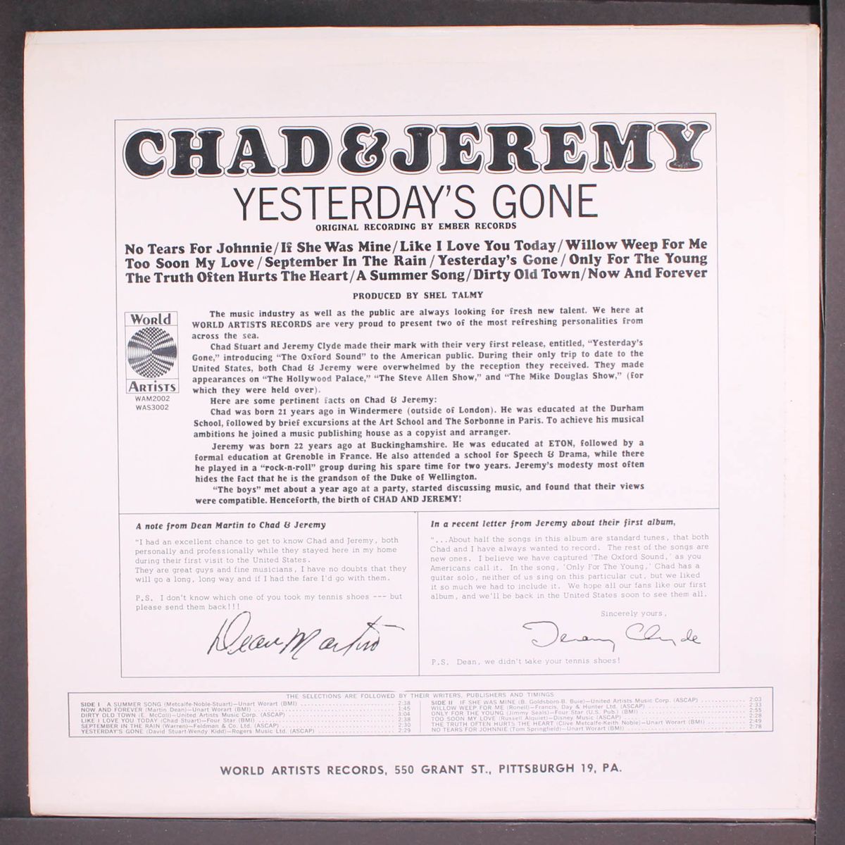 yesterday's gone by CHAD & JEREMY