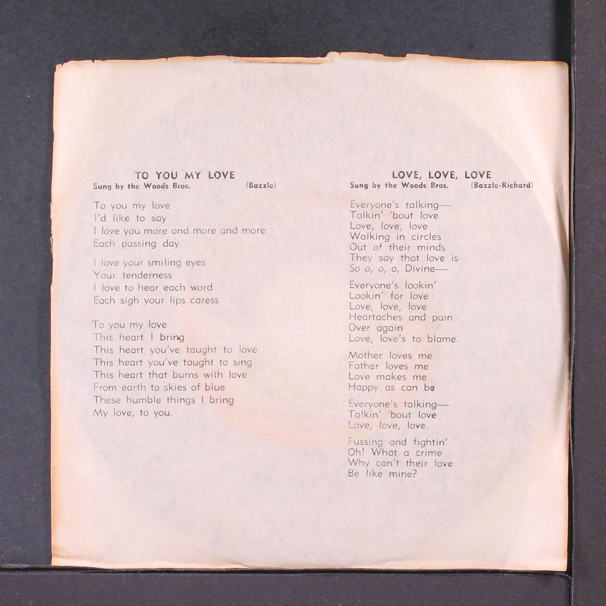 to you my love / love, love, love by WOODS BROTHERS