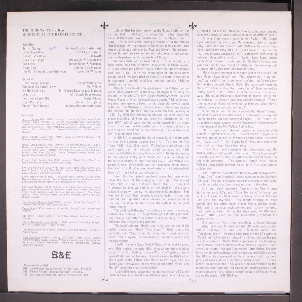 midnight at the barrel house by JOHNNY OTIS