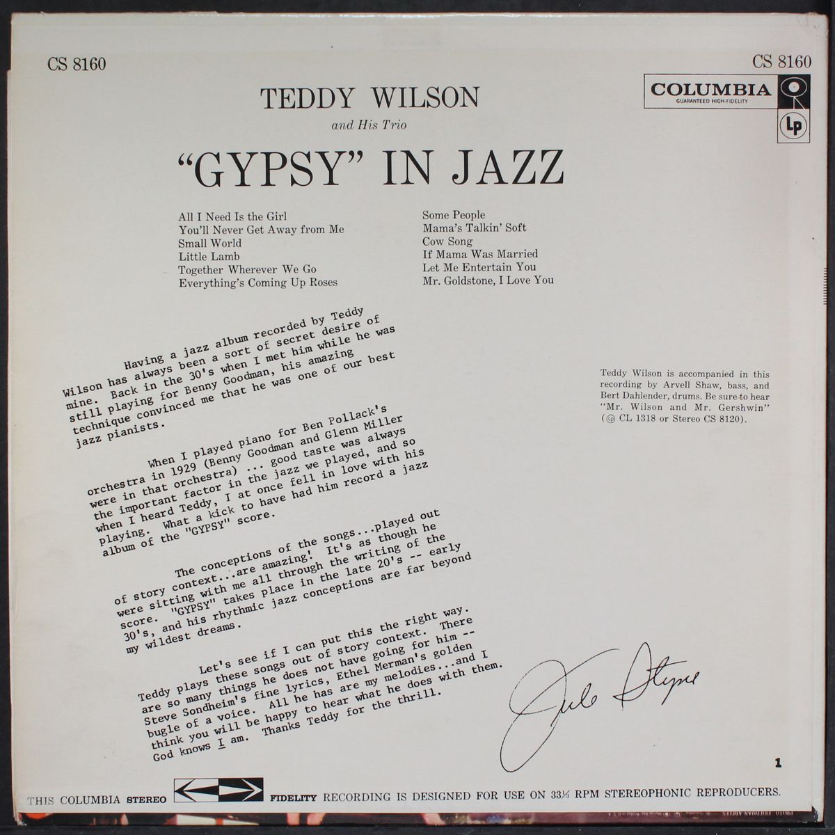 play gypsy in jazz by TEDDY WILSON