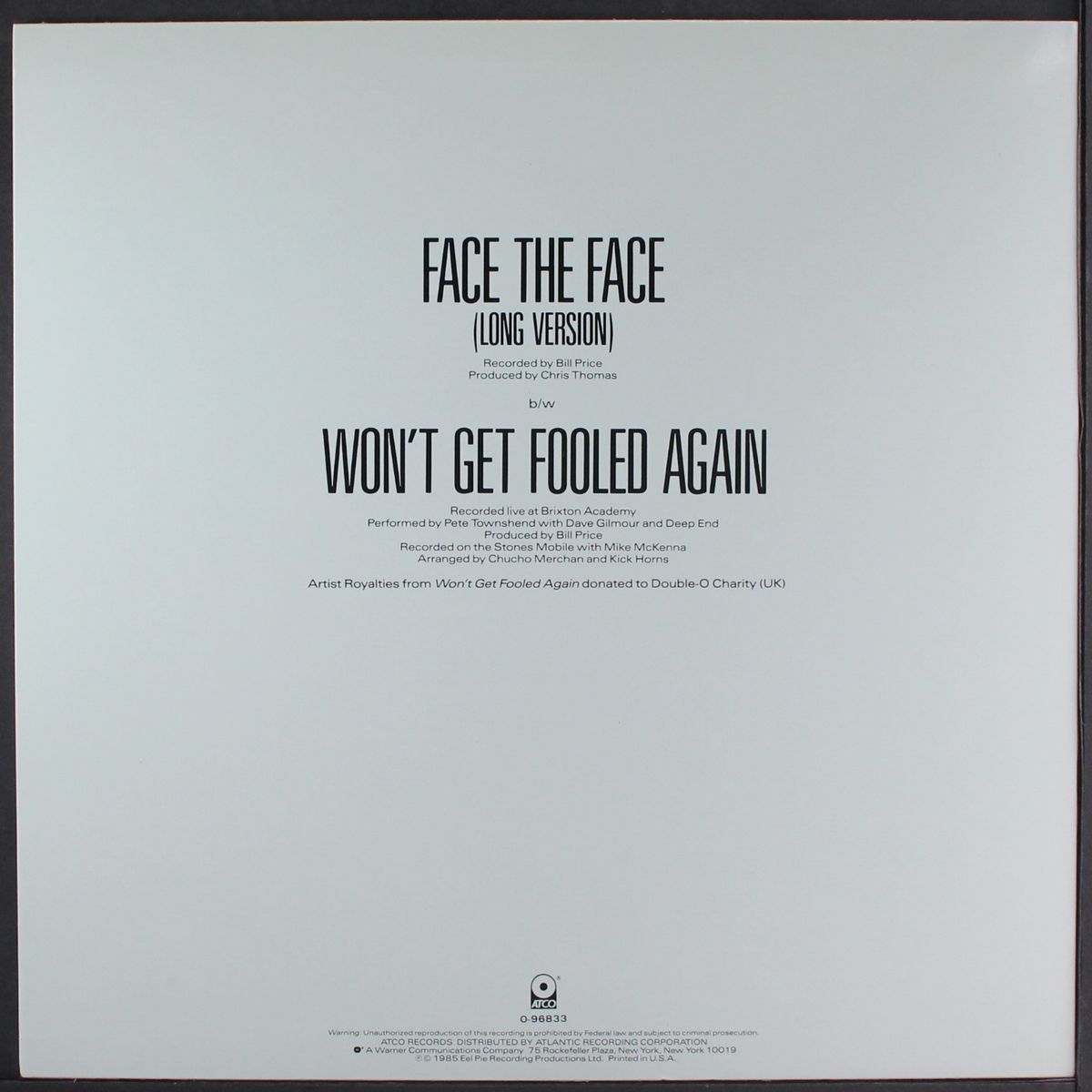 face the face / won't get fooled again by PETE TOWNSHEND