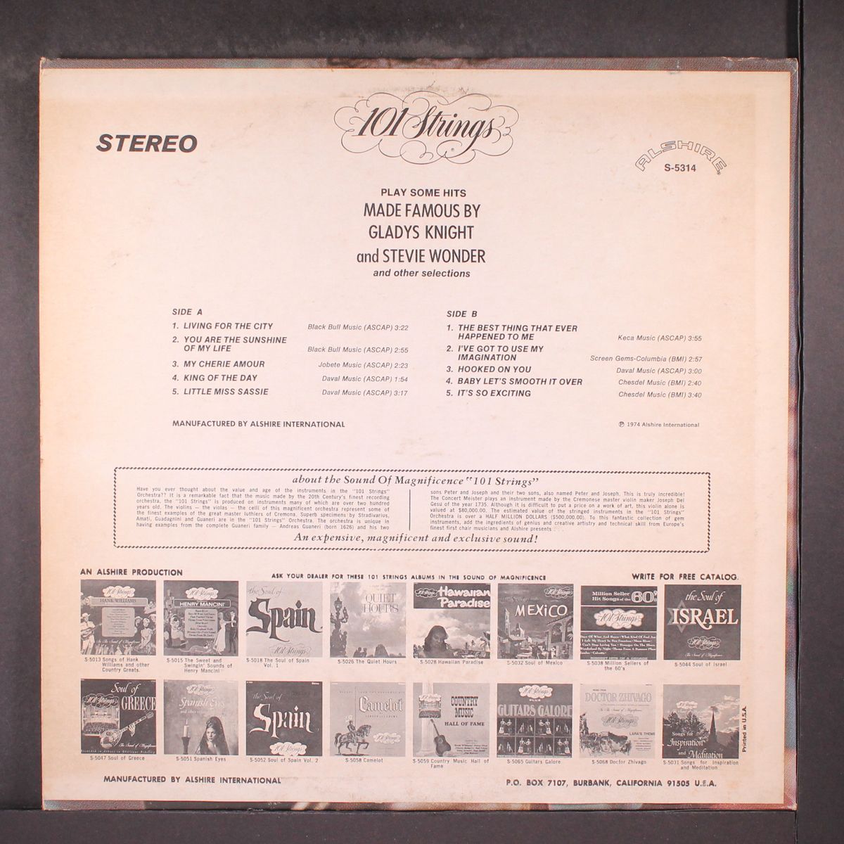 play some hits made famous by gladys knight and stevie wonder by 101 STRINGS