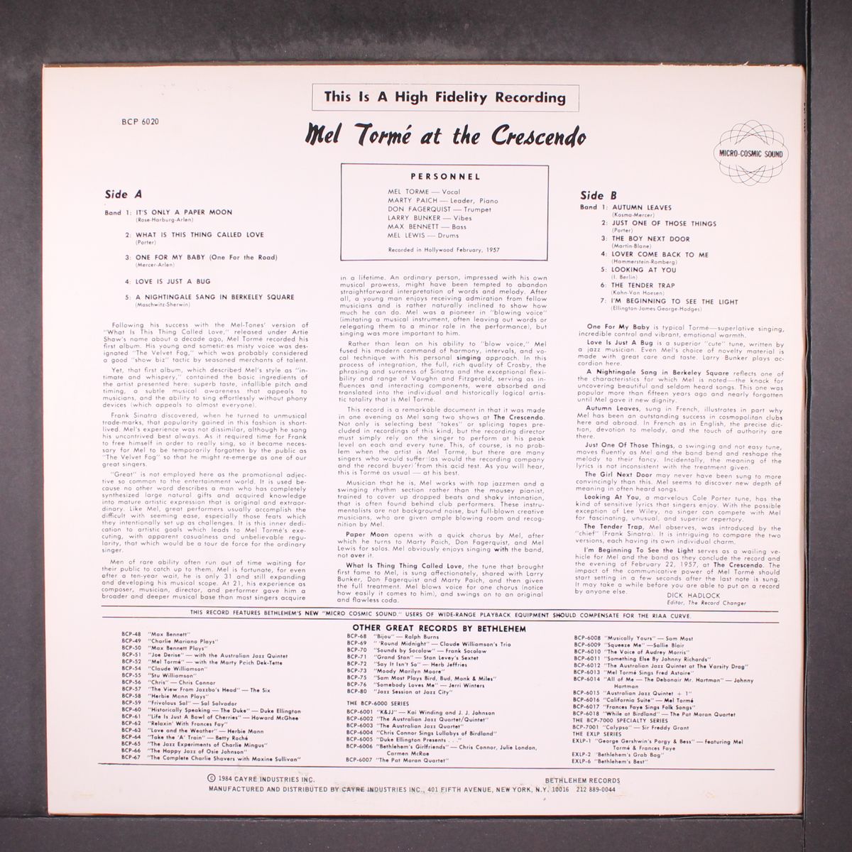 at the crescendo by MEL TORME