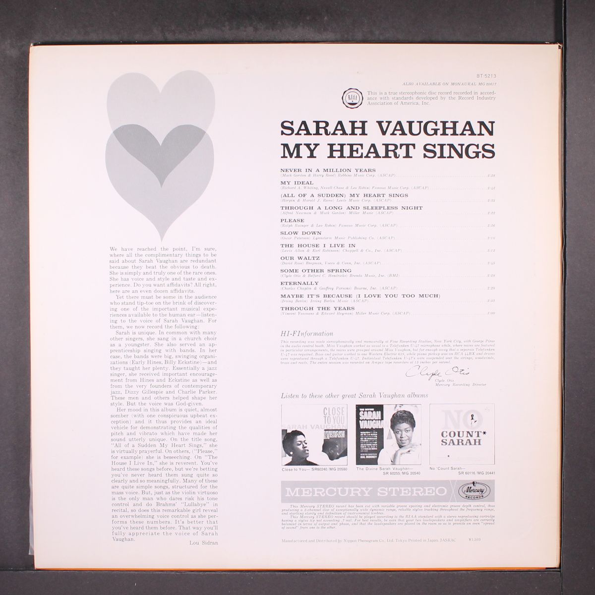 my heart sings by SARAH VAUGHAN