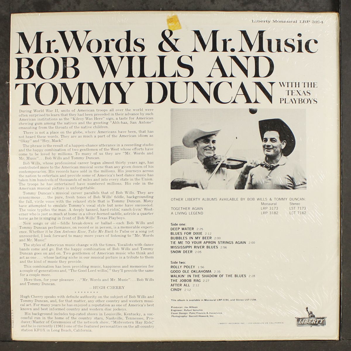 mr. words & mr. music by BOB WILLS