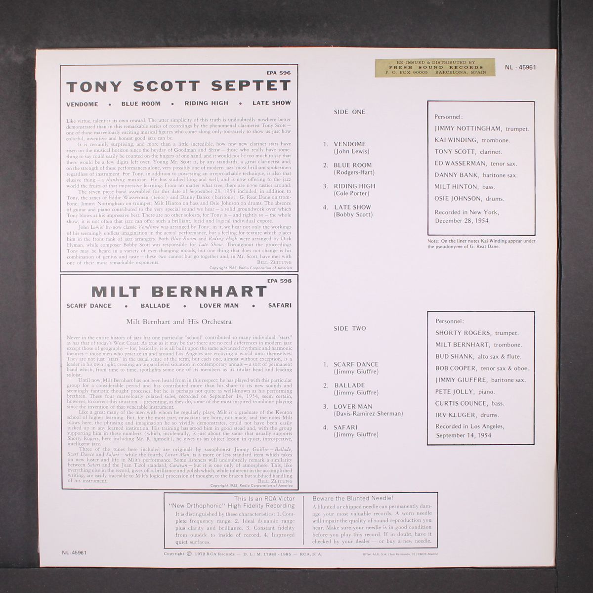 tony scott / milt bernhart by TONY SCOTT / MILT BERNHART